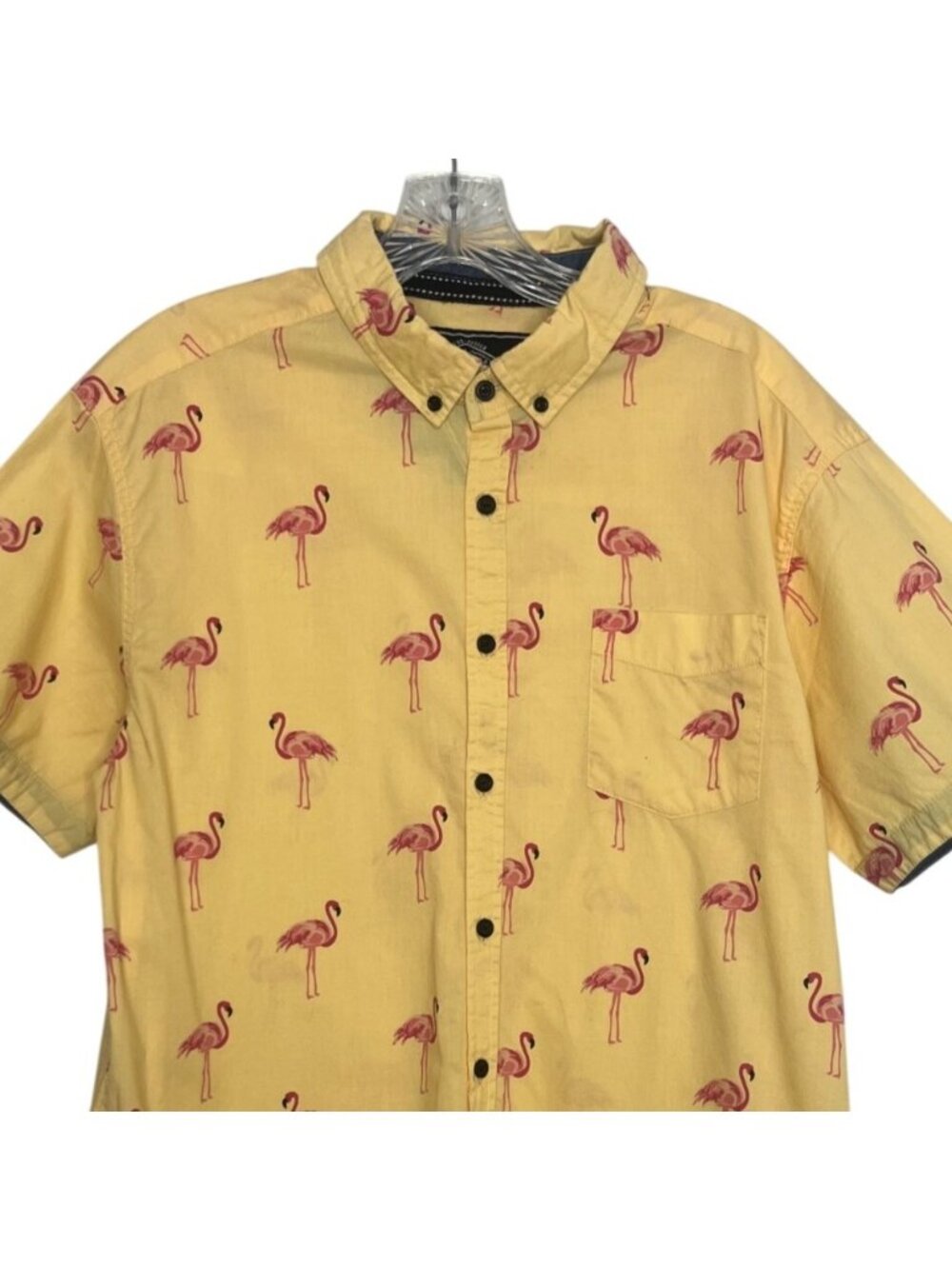 Five Points NYC Flamingo Print Button Up Shirt Large Yellow Slim Fit - Picture 3 of 7